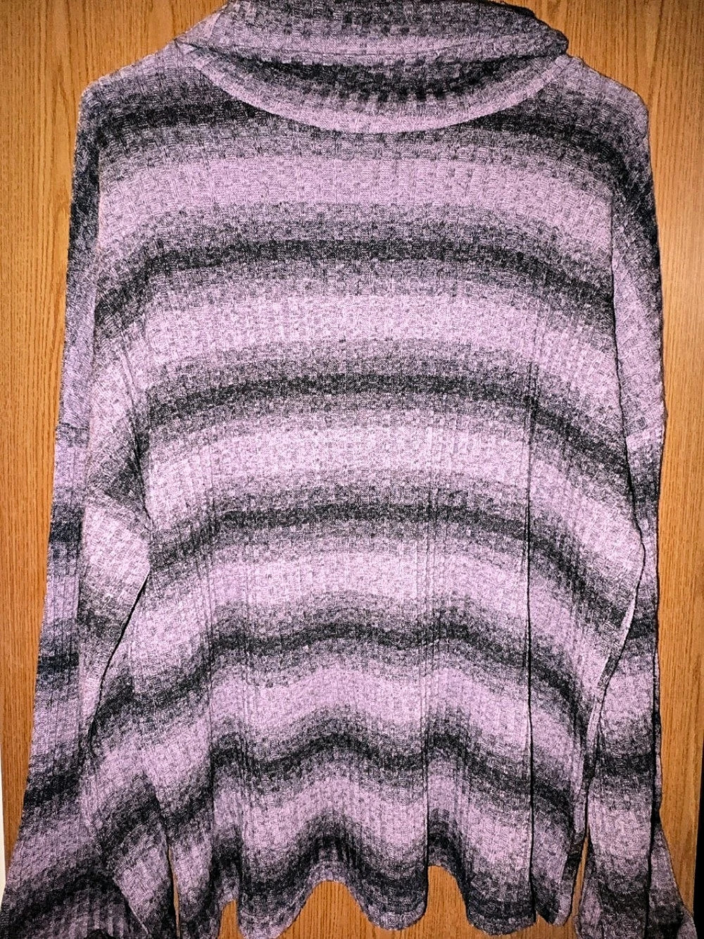 Suzanne Betro Lavender and Charcoal Striped Cowl-Neck Sweater Large